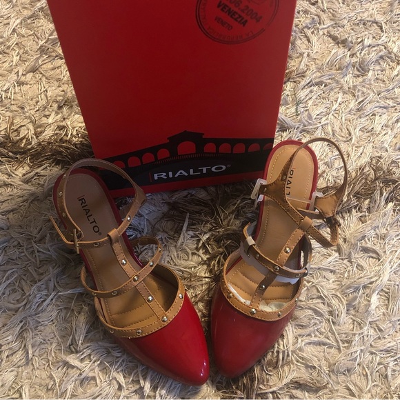 RIALTO - MARIELLA / RedMulti/ patent red &gold cage Strap Heel - Picture 8 of 10
